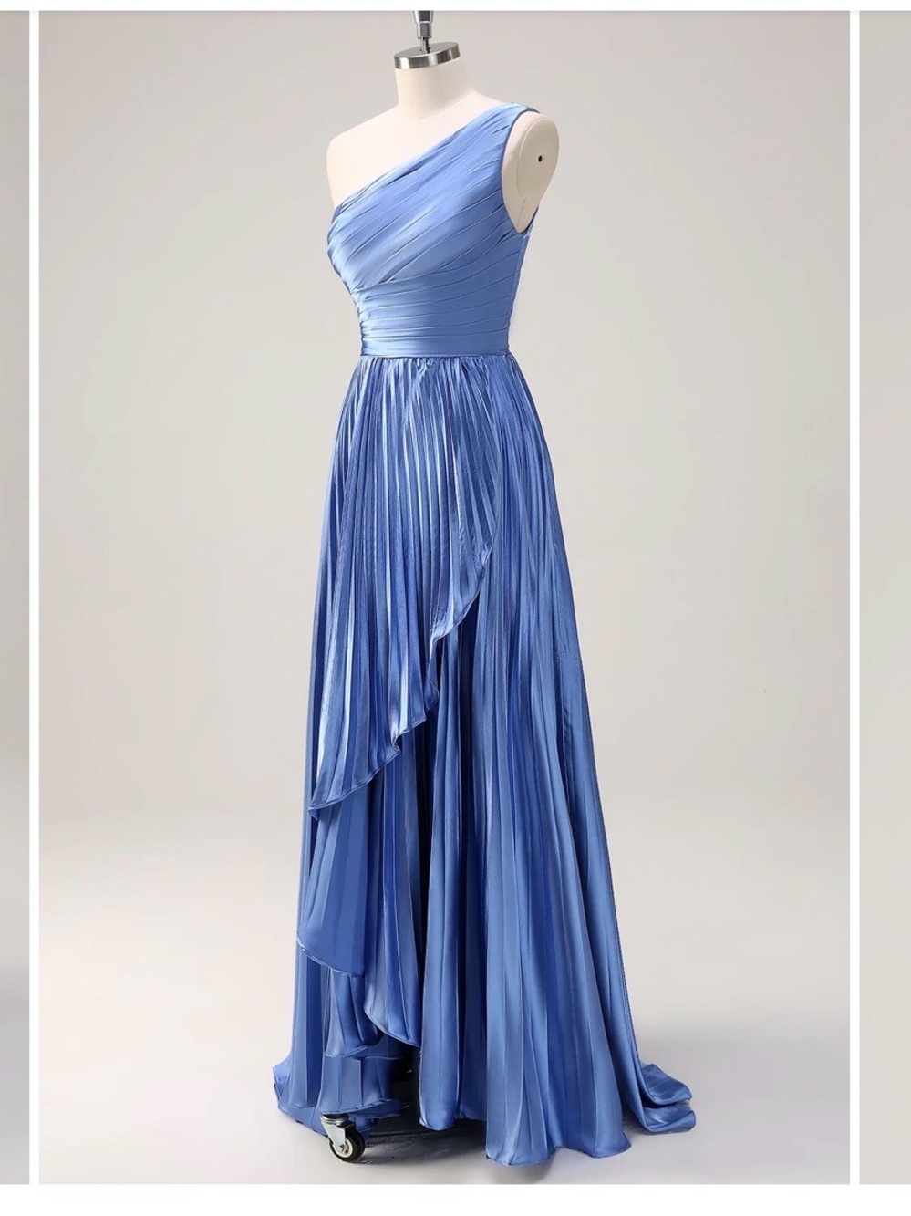 9️⃣ Elegant One-Shoulder Dusty Blue Pleated Maxi Gown - Picture 5 of 6